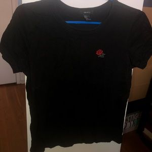 Rose Embroidery Black Tee